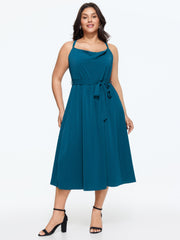 Cowl Neckline Waist-Tie Midi Dress