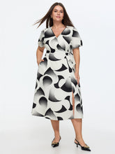 Geometric Print Side-Tie Pockets Midi Dress