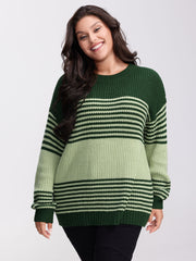Color Contrast Stripe Round Neck Pullover