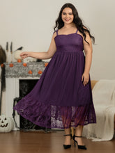 Textured Lace Tulle Ruffle Hem Sleeveless Maxi Dress