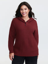 Hooded Textured Half Placket Button Pullover