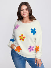 Supersoft Multi-Color Floral Crochet Round Neck Pullover