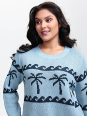 Coconut Tree Pattern Jacquard Pullover