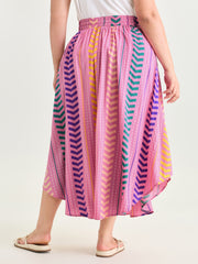 Geometric Striped Print Drawstring Maxi Skirt