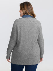 Supersoft Color Contrast Collar Textured Pullover