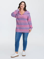 Colorful Striped Textured Polo Pullover