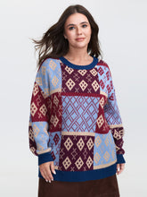 Retro Pattern Jacquard Color Block Pullover