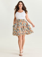 Floral Print Ruffled Edge Mini Skirt
