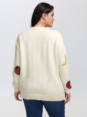 Supersoft Stretchy Fruit Pattern Ribbed Hem Pullover