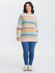 Textured Colorful Stripe Drop Shoulder Pullover