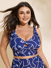 Nautical Anchor Print Keyhole Knot Front Bikini Top