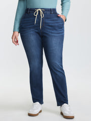 Pull-On High-Rise Drawstring Boyfriend Jeans
