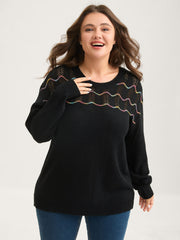 Ripple Textured Sheer Neck Backless Pullover