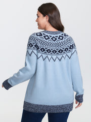 Fair-Isle Yarn Blend Textured Pullover