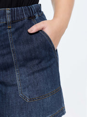 Stretchy Medium Wash Rubber Waist Denim Shorts
