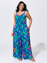 Tropical Print Pockets Sleeveless Jumpsuit