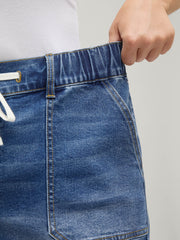 Pull-On Folded Hem High-Rise Denim Shorts