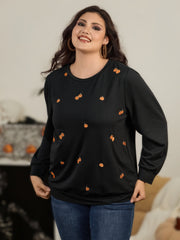 Halloween Cute Pumpkin Embroidery Crew Neck Sweatshirt
