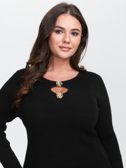 Metallic Floral Detail Cut-Out Pullover