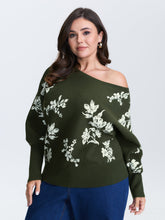 Floral Pattern Jacquard Dolman Sleeve Pullover