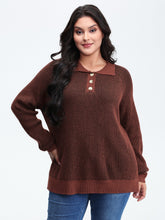Polo Collar Color Contrast Textured Pullover