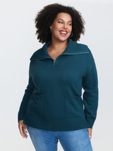 Stretchy Half-Zipper Pockets Collared Pullover