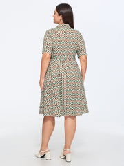Retro Geometric Print Petal Hem Mini Dress