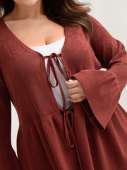 Eyelet Jacquard Ruffled Hem Knit Cardigan
