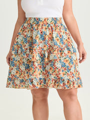 Floral Print Ruffled Edge Mini Skirt