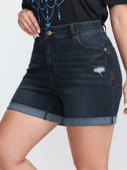 Embroidered Straight-Leg Denim Shorts
