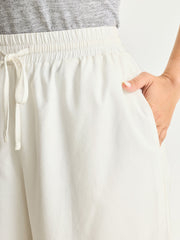 Cotton Drawstring Waist Semi-Sheer Straight Pants