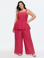 Wide Shirred Waistband Wide-Leg Pants
