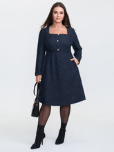 Textured Square Neckline Button Midi Dress