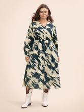 Brush Print Notched Collar Midi Dress