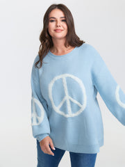 Geometric Pattern Textured Ribbed Hem Pullover