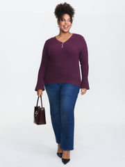 V-Neckline Fitted Flared Sleeve Pullover