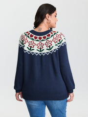 Fair-Isle Floral Pattern Pullover
