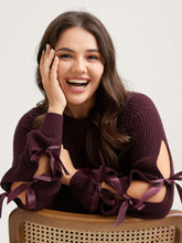 Bowknot Cut-Out Sleeve Solid Pullover