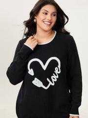 Love Pattern Embroidery Plain Pullover