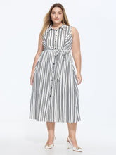Striped Print Sleeveless Shirt Midi Dress
