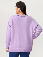 Heart Pattern Jacquard Color Contrast Stitch Pullover