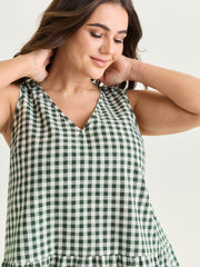 Supersoft Check Print Open Back Blouse