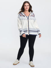 Hooded Jacquard Pattern Button Knit Cardigan
