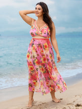 Two-Piece Mesh Floral Sarong Swimsuit