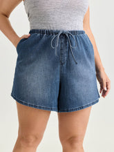 Stretchy Drawstring Elastic Waist Denim Shorts