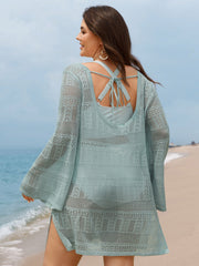 Hollowed-Out Open Back-Tie Swim Cover-Up