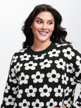 Floral Split Hem Color Contrast Pullover