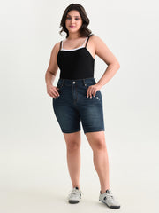 Stretchy Back Elastic Waistband Denim Shorts