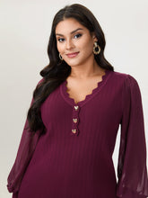 Chiffon Sheer Sleeve Heart Shaped Button Pullover
