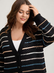 Colorful Stripes Button Detail Knit Cardigan